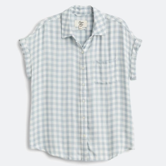 Ava Button Down Blouse Light Blue Checkered - Picture 1 of 7